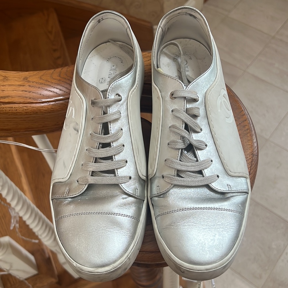 CHANEL Silver and White Sneakers - Picture 2 of 2